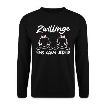 Zwillinge Eins kann Jeder! Zwillingsmama 2024 - Unisex Pullover - Schwarz - Vorne - Alina (178cm) & Michal (187cm)