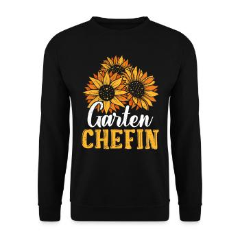 Garten Chefin Sonnenblumen Gartenfreundin - Unisex Pullover - Schwarz - Vorne - Alina (178cm) & Michal (187cm)