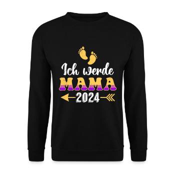Ich werde Mama 2024 Ankündigung Baby 2024 - Unisex Pullover - Schwarz - Vorne - Alina (178cm) & Michal (187cm)