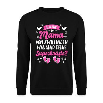 Mama von Zwillingen werdende Mama 2024 - Unisex Pullover - Schwarz - Vorne - Alina (178cm) & Michal (187cm)