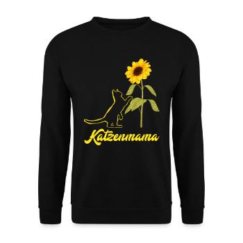 Katzenmama Blumen Katzenliebhaber Katzenfans - Unisex Pullover - Schwarz - Vorne - Alina (178cm) & Michal (187cm)