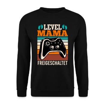 Level Mama freigeschaltet Baby Vorhersage 2024 Mom - Unisex Pullover - Schwarz - Vorne - Alina (178cm) & Michal (187cm)