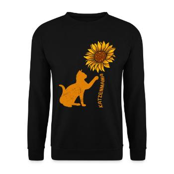 Katzenmama Sonnenblumen Katzenliebhaberin - Unisex Pullover - Schwarz - Vorne - Alina (178cm) & Michal (187cm)