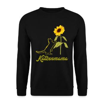 Katzenmama Blumen Katzenliebhaber Katzenfans - Unisex Pullover - Schwarz - Vorne - Alina (178cm) & Michal (187cm)