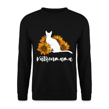 Katzenmama Sonnenblumen Katzenliebhaberin - Unisex Pullover - Schwarz - Vorne - Alina (178cm) & Michal (187cm)