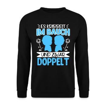 Werdende Mama 2024 Es krabbelt im Bauch doppelt - Unisex Pullover - Schwarz - Vorne - Alina (178cm) & Michal (187cm)