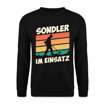Sondler im Einsatz Kronkorkenjäger Metallsucher - Unisex Pullover - Schwarz - Vorne - Alina (178cm) & Michal (187cm)