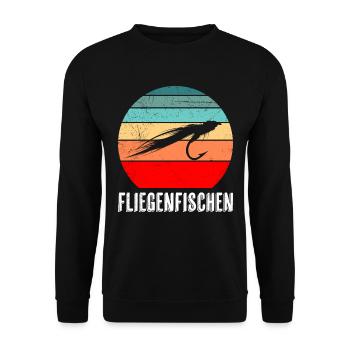 Fliegenfischen Fischjagd Fliegenangler Angeln - Unisex Pullover - Schwarz - Vorne - Alina (178cm) & Michal (187cm)