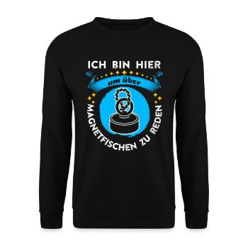 Magnetfischer Hier um über Magnetfischen zu reden - Unisex Pullover - Schwarz - Vorne - Alina (178cm) & Michal (187cm)