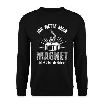 Magnetfischer Ich wette mein Magnet ist größer - Unisex Pullover - Schwarz - Vorne - Alina (178cm) & Michal (187cm)