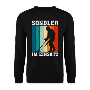 Sondler im Einsatz Sondengänger mit Detektor - Unisex Pullover - Schwarz - Vorne - Alina (178cm) & Michal (187cm)