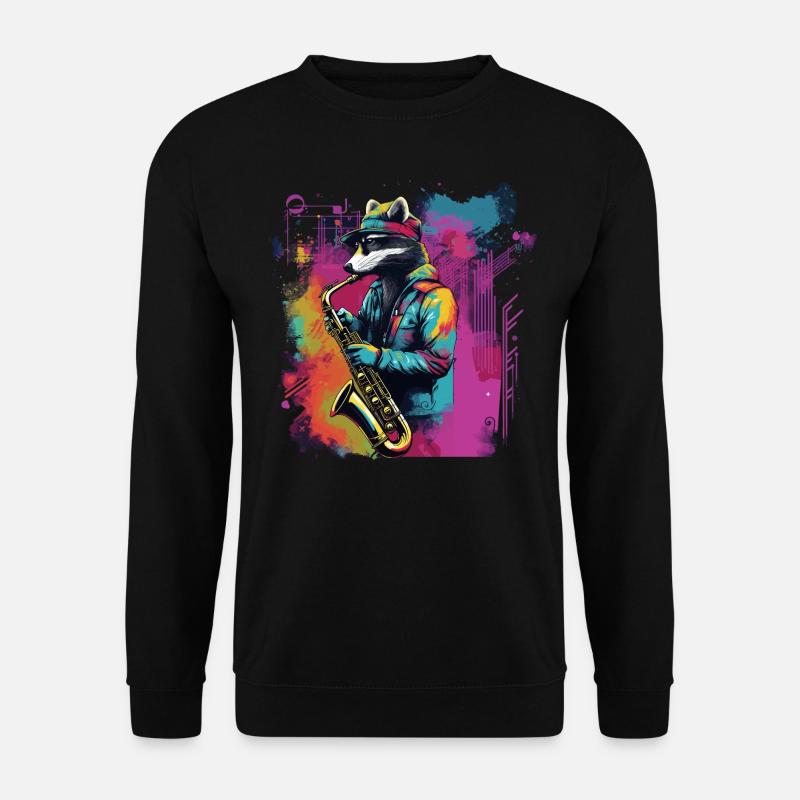 Waschbär Saxophon Jazz Musiker Saxophonist Swing - Unisex Pullover - Schwarz