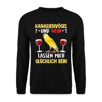 Kanarienvögel und Wein lassen mich glücklich sein - Unisex Pullover - Schwarz - Vorne - Alina (178cm) & Michal (187cm)