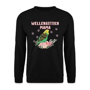 Wellensittich Mama Budgie Mom Sittich Vogelfreund - Unisex Pullover - Schwarz - Vorne - Alina (178cm) & Michal (187cm)