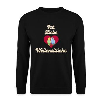 Ich liebe Wellensittiche Budgie Lover Sittich - Unisex Pullover - Schwarz - Vorne - Alina (178cm) & Michal (187cm)