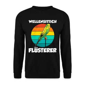 Vogelfreund Wellensittich Flüsterer Sittiche - Unisex Pullover - Schwarz - Vorne - Alina (178cm) & Michal (187cm)