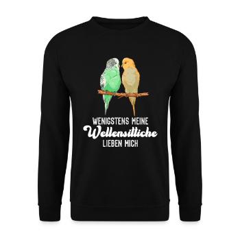 Sittich Wenigstens meine Wellensittiche Vögel - Unisex Pullover - Schwarz - Vorne - Alina (178cm) & Michal (187cm)