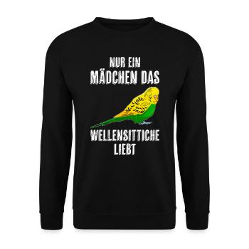 Nur ein Mädchen das Wellensittiche liebt Sittich - Unisex Pullover - Schwarz - Vorne - Alina (178cm) & Michal (187cm)