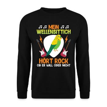 Wellensittich hört Rock Sittich Vögel Haustier - Unisex Pullover - Schwarz - Vorne - Alina (178cm) & Michal (187cm)
