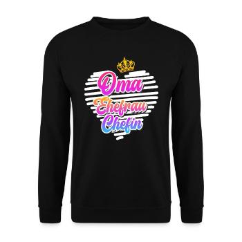 Oma Chefin Großmutter Muttertag Granny Ehefrau - Unisex Pullover - Schwarz - Vorne - Alina (178cm) & Michal (187cm)