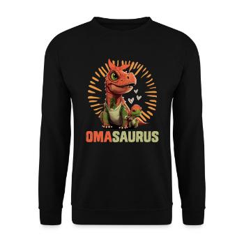 Omasaurus Dinosaurier Grandma Muttertag Granny - Unisex Pullover - Schwarz - Vorne - Alina (178cm) & Michal (187cm)