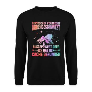 Geocacher Ich hab den Cache gefunden Geocache - Unisex Pullover - Schwarz - Vorne - Alina (178cm) & Michal (187cm)