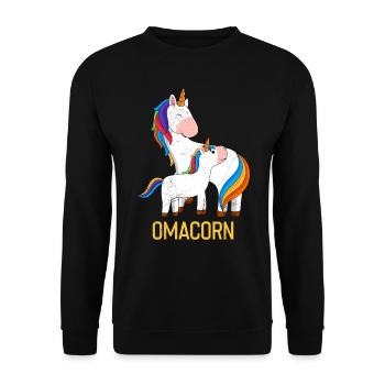 Omacorn Einhörner Fans Großmütter Unicorn - Unisex Pullover - Schwarz - Vorne - Alina (178cm) & Michal (187cm)