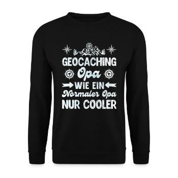 Geocaching Opa GPS Schnitzeljagd Geocacher - Unisex Pullover - Schwarz - Vorne - Alina (178cm) & Michal (187cm)