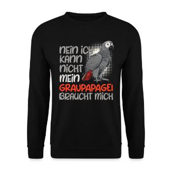 Ich kann nicht, mein Graupapagei braucht mich - Unisex Pullover - Schwarz - Vorne - Alina (178cm) & Michal (187cm)