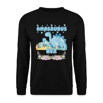 Omasaurus Dinosaurier Grandma Muttertag Granny - Unisex Pullover - Schwarz - Vorne - Alina (178cm) & Michal (187cm)