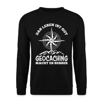 Das Leben ist gut Geocaching macht es besser - Unisex Pullover - Schwarz - Vorne - Alina (178cm) & Michal (187cm)