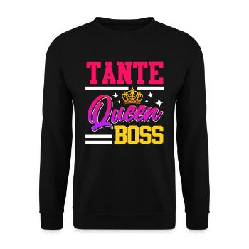 Tante Queen Muttertag Tanten Chefin Auntie - Unisex Pullover - Schwarz - Vorne - Alina (178cm) & Michal (187cm)
