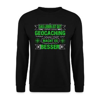 Geocache Life is Great Geocaching makes it better - Unisex Pullover - Schwarz - Vorne - Alina (178cm) & Michal (187cm)