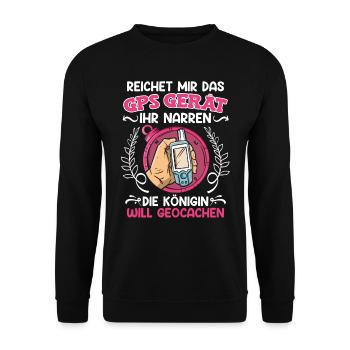 Geocacher Reichet mir das GPS Gerät ihr Narren - Unisex Pullover - Schwarz - Vorne - Alina (178cm) & Michal (187cm)