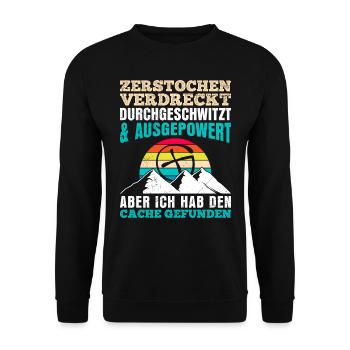 Geocacher GPS Ich hab den Cache gefunden - Unisex Pullover - Schwarz - Vorne - Alina (178cm) & Michal (187cm)