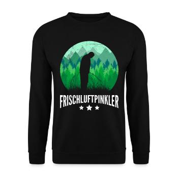 I love peeing outside Naturburschen Bergsteiger - Unisex Pullover - Schwarz - Vorne - Alina (178cm) & Michal (187cm)