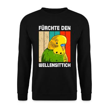Sittich Vögel Fürchte den Wellensittich Budgies - Unisex Pullover - Schwarz - Vorne - Alina (178cm) & Michal (187cm)