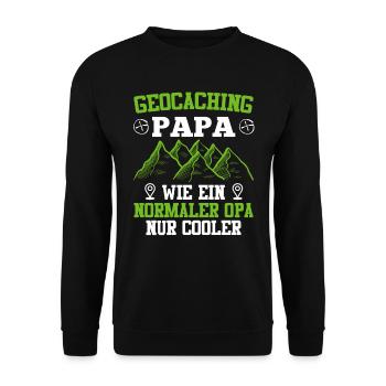 Geocaching Papa GPS Schnitzeljagd Väter Geocacher - Unisex Pullover - Schwarz - Vorne - Alina (178cm) & Michal (187cm)
