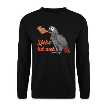Liebe tut Weh Grau Papagei Halter African Grey - Unisex Pullover - Schwarz - Vorne - Alina (178cm) & Michal (187cm)