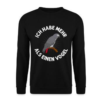 Grau Papagei Ich habe mehr als einen Vogel - Unisex Pullover - Schwarz - Vorne - Alina (178cm) & Michal (187cm)