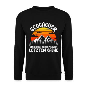 Geocache Frag mich nach meinem letzten Cache GPS - Unisex Pullover - Schwarz - Vorne - Alina (178cm) & Michal (187cm)