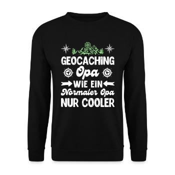 Geocaching Opa GPS Schnitzeljagd Geocacher - Unisex Pullover - Schwarz - Vorne - Alina (178cm) & Michal (187cm)