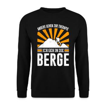 Andere gehen zur Therapie Ich geh in die Berge - Unisex Pullover - Schwarz - Vorne - Alina (178cm) & Michal (187cm)