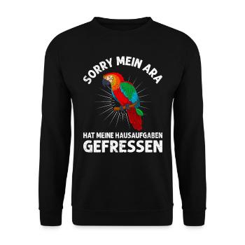 Papagei Mein Ara hat meine Hausaufgaben gefressen - Unisex Pullover - Schwarz - Vorne - Alina (178cm) & Michal (187cm)