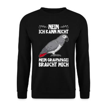 Vogelbesitz Mein Graupapagei braucht mich - Unisex Pullover - Schwarz - Vorne - Alina (178cm) & Michal (187cm)