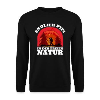 Wanderer Endlich in der freien Natur Berge - Unisex Pullover - Schwarz - Vorne - Alina (178cm) & Michal (187cm)