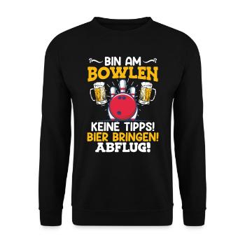 Bowlingspieler Bin am Bowlen Bier bringen! Bowler - Unisex Pullover - Schwarz - Vorne - Alina (178cm) & Michal (187cm)