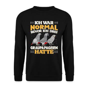 Grau Papagei Bevor ich 3 Graupapageien hatte - Unisex Pullover - Schwarz - Vorne - Alina (178cm) & Michal (187cm)