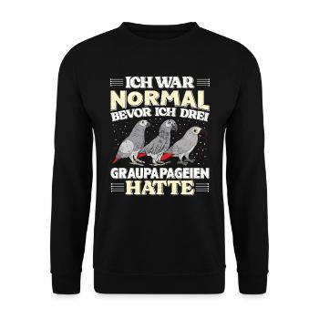 Grau Papagei Bevor ich 3 Graupapageien hatte - Unisex Pullover - Schwarz - Vorne - Alina (178cm) & Michal (187cm)
