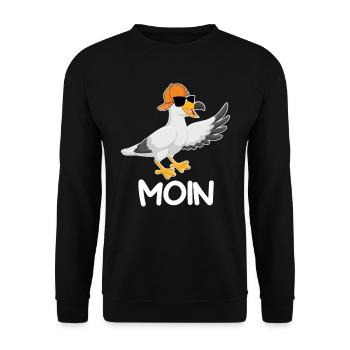 Moin Möwen Vogelfreund Norddeutschland coole Möwe - Unisex Pullover - Schwarz - Vorne - Alina (178cm) & Michal (187cm)